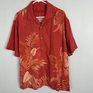 Tommy Bahama 100% Silk Short Sleeve Floral Button Down Shirt Mens Size Large Top
